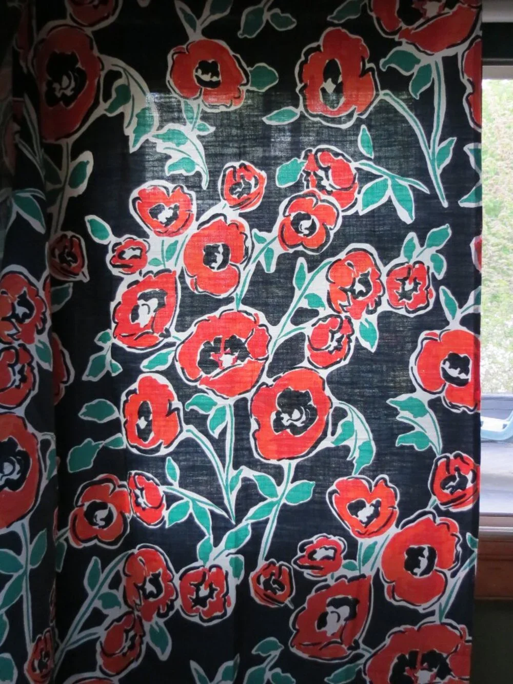 Navy Shower Curtain Mod ART FLORAL Poppies